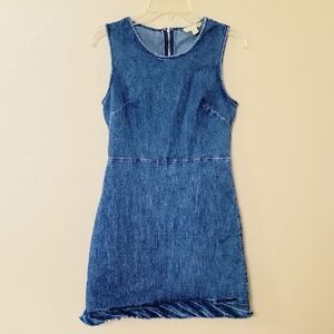 Hope & Harlow Womens Blue Denim Raw Hem Mini Dress Summer Boho Western